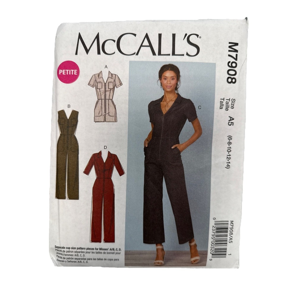 McCall's Pattern M7908 Jumpsuit Romper Uncut 6‎ 8 10 12 14 Petite Jumper Utility